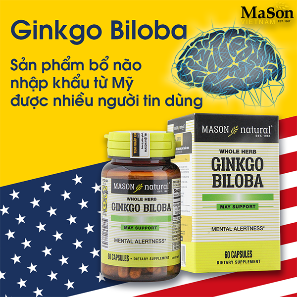 Mason Natural Ginkgo Biloba Giúp Tuần Hoàn Máu Não